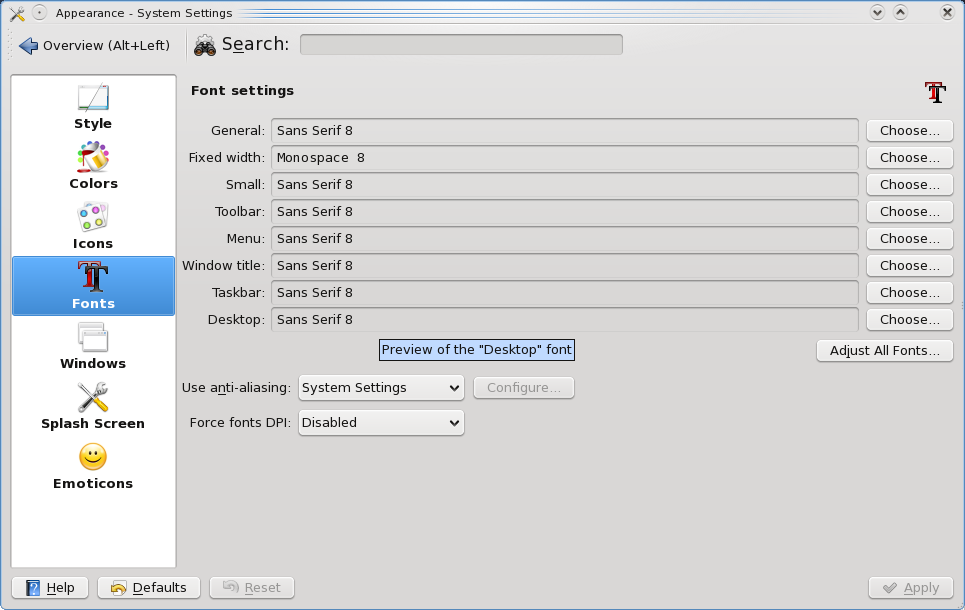 Font Settings in Fedora 11